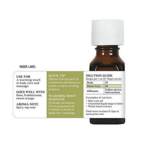 Aura Cacia, Essential Oil Cardamom Seed, (elettaria cardamomum) 0.5 Fl Oz Aura Cacia