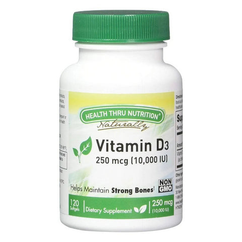 Health Thru Nutrition, Vitamin D3 In Oraginc Extra Virgin Olive Oil, 10000 IU, 120 Softgels Health Thru Nutrition