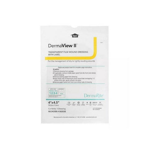 DermaRite, Transparent Film Dressing DermaView II Rectangle 4 X 4-1/2 Inch Frame Style Delivery With Label Ster, Box Of 50 DermaRite