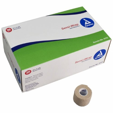 Dynarex, Cohesive Bandage Sensi-Wrap 2 Inch X 5 Yard Standard Compression Self-adherent Closure Tan NonSteril, Count of 36 Dynarex