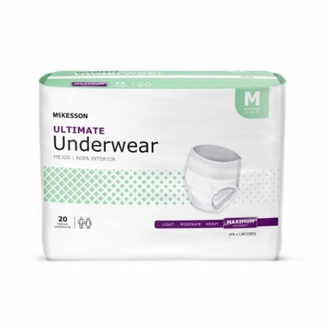 Unisex Adult Absorbent Underwear Pull On with Tear Away Seams Medium Disposable Heavy Absorbency Case of 80 by McKesson