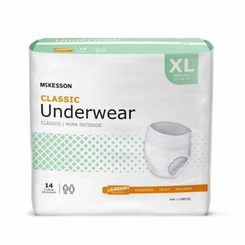 McKesson, Unisex Adult Absorbent Underwear Classic Pull On with Tear Away Seams X-Large Disposable Light Absorbency, Count of 4 McKesson