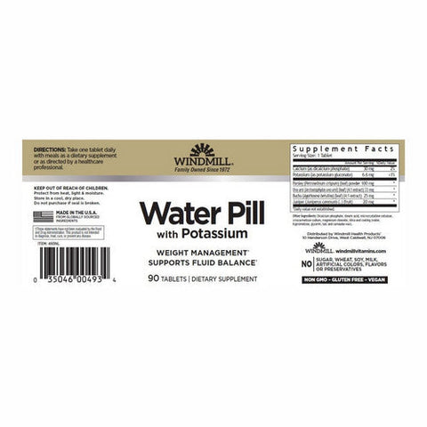 Windmill Health, WATER PILL W/POTASSIUM, 90 Tabs Windmill Health