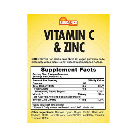 Sundance, Vitamin C And Zinc Vegan Gummies Natural Lemon, 36 Count Sundance