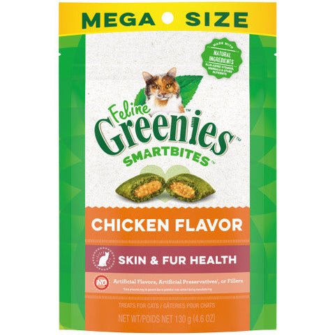 Greenies, Greenies Feline SmartBites Skin & Fur Crunchy & Soft Adult Cat Treats, Chicken, 1 Each/4.6 Oz Greenies