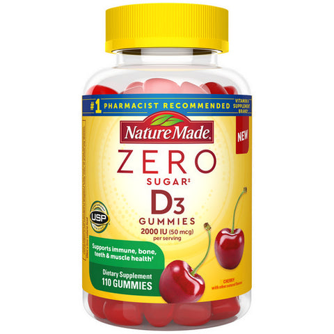 Zero Suagr Cherry Vitamin D3 Gummies 110 Count (Case Of 3) by Nature Made