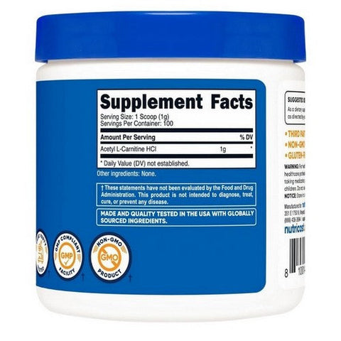 Nutricost, Acetyl L-Carnitine Powder, 100 Grams Nutricost