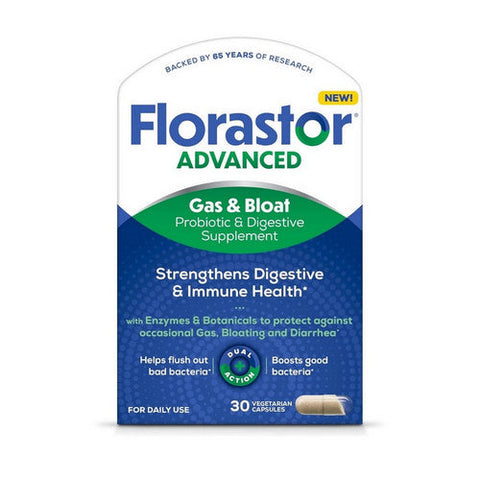 Florastor, Advanced Digestive Gas And Bloat Capsule, 30 Count