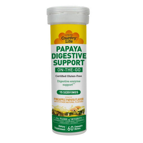 Country Life, Papaya Digestive Enzyme Pineapple Papaya Flavor, 60 Count Country Life