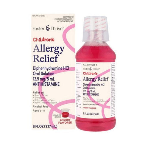 Foster And Thrive, Children's Allergy Relief Diphenhydramine HCl Cherry, 12.5 Mg, 8 Oz