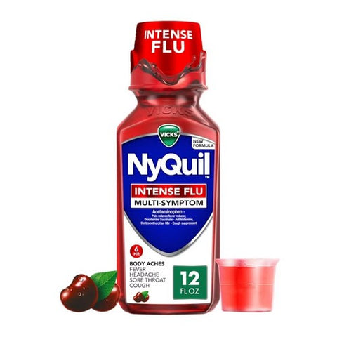 NyQuil Intense Flu Liquid Cherry Flavor 12 Oz by Vicks