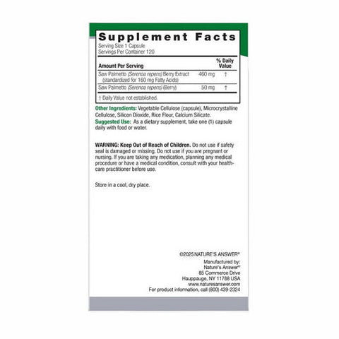 Nature's Answer, Saw Palmetto Standardized Herbal Extract, 690 Mg, 120 Veg Caps Nature's Answer