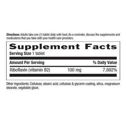 Country Life, Vitamin B-2, 100 MG, 100 Tabs Country Life