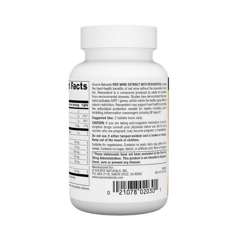 Source Naturals, Red Wine Extract, W/resveratrol Tabs 60 Tabs Source Naturals