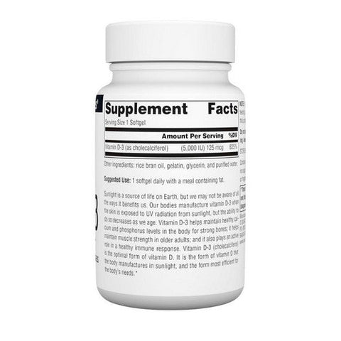 Source Naturals, Vitamin D-3, 5000 IU, 200 softgels Source Naturals