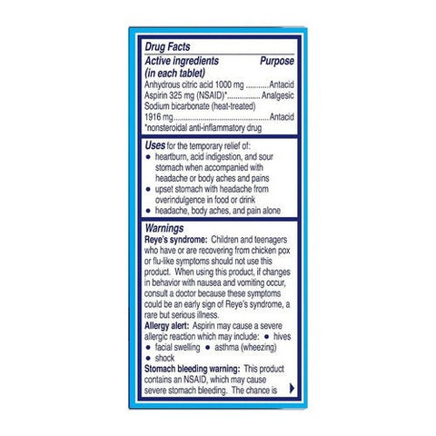 Alka-Seltzer, Buffered Aspirin Pain Reliever Fever Reducer Effervescent Tablets Original, 12 tabs