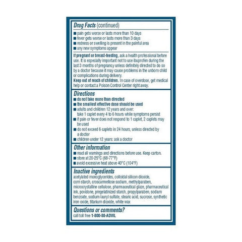 Advil, Ibuprofen Pain Reliever Fever Reducer, 200 mg, 100 Caplets